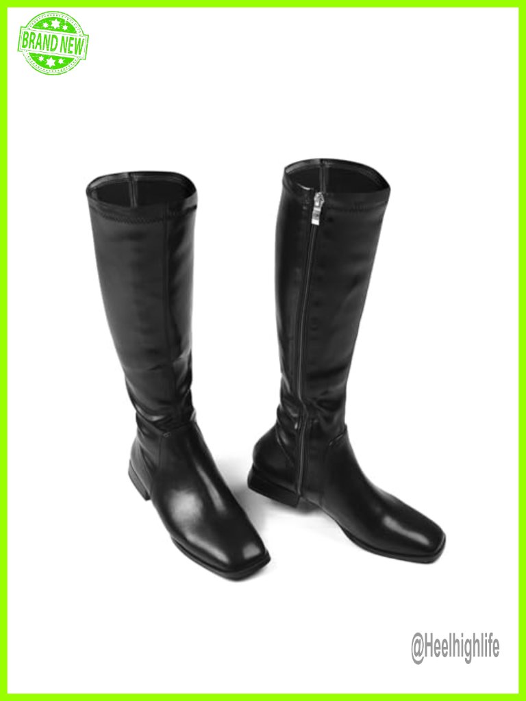 Knee High Boots For Women Comfy Flat Heel Square Toe Side Zipper Costume Booties